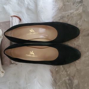 Tanino Crisci hand made  woman's black suade slipon pums heels suze 9